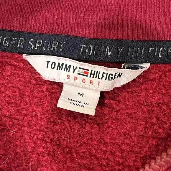 🍀2/$22 Tommy Hilfiger 1/4 Zip Cropped Oversized Sweatshirt Red Womens Medium - Picture 9 of 9